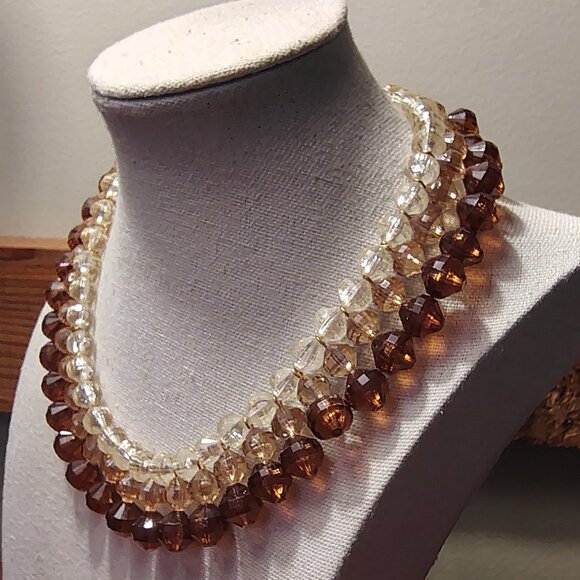 Vtg Signed West Germany Tiered Strand Faux Crystal Lucite Choker Collar Necklace - Picture 1 of 9